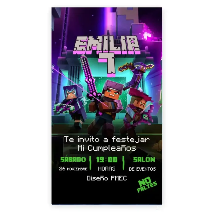 Invitación Digital diseño Minecraft