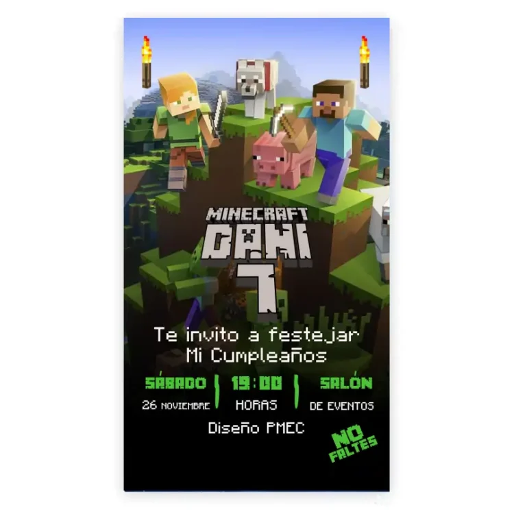 Invitación Digital diseño Minecraft