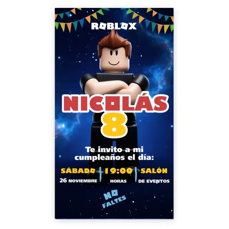 Invitación Digital Personalizada para WhatsApp – Diseño Roblox 3